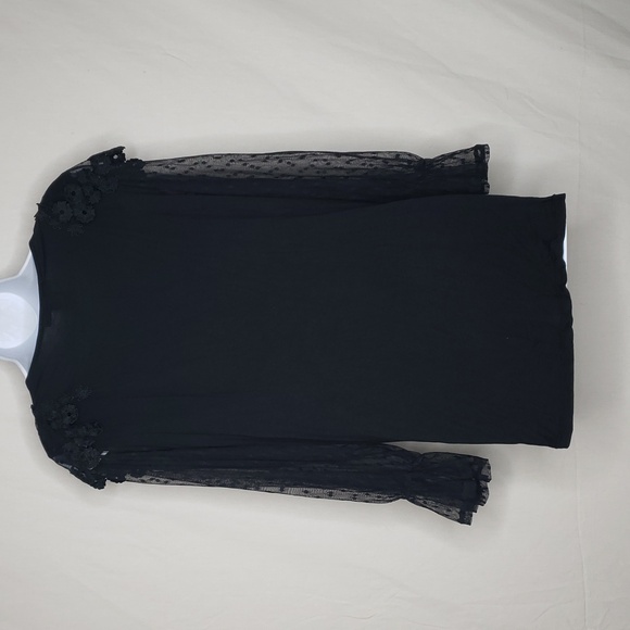 Kate & Mallory Womens Swiss Dot Lace Sheer Blouse Top Size 2X Witchy Vamp Black - Picture 7 of 15